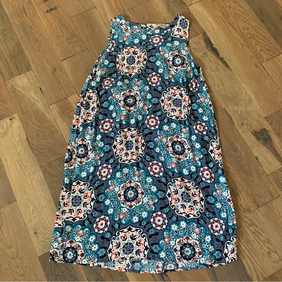 Ann Taylor Loft Blue Floral Medallion Shift Sleeveless Dress Size Small - Picture 8 of 8